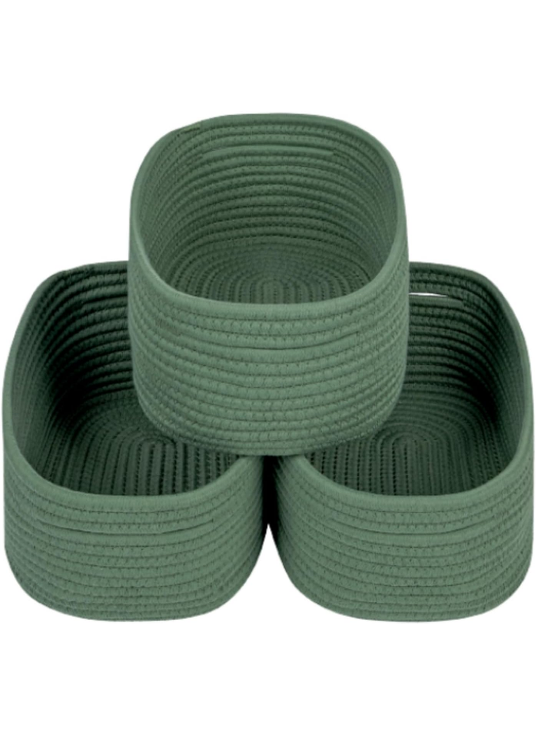 CubesLand Small Storage Basket for Shelves, Woven Rope Green Basket for Organizing, Durable & Skin-Friendly Cube Shelf Closet Organizer Bins, Toy Storage Organizers Bin, Modern Home Decor with Handles