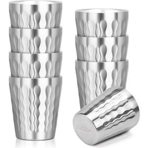 Stainless Cups, 10 oz Insulated Tumbler, 8 Pack Double Wall Unbreakable Stackable Water Tumblers Insulated Metal Cup Premium Drinking Glasses for Travel Camping Home Outdoor (fire diamond-patterned)