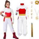GFTYBCST Zombies Costume for Girls, Halloween Cosplay Outfit with Accessories for Kids (White, 11-12 Years)