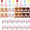 Vinsot 16 Set Mini Plush Dog Favors Gifts Adopt a Dog Set Include 16 Mini Stuffed Puppy 16 Cute Cone Hats 16 Kraft Paper Boxes for Puppy Animal Themed Birthday Party Supplies(Pink Bow)