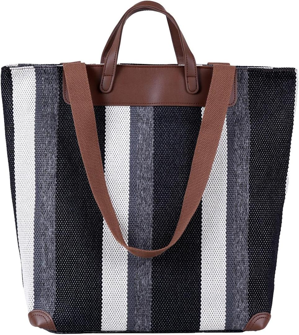 Large Women's Work Tote Bag  Laptop Compartment,Canvas Shoulder Bag for Office & Daily Use,Tote Bag with Spacious Storage (Black)