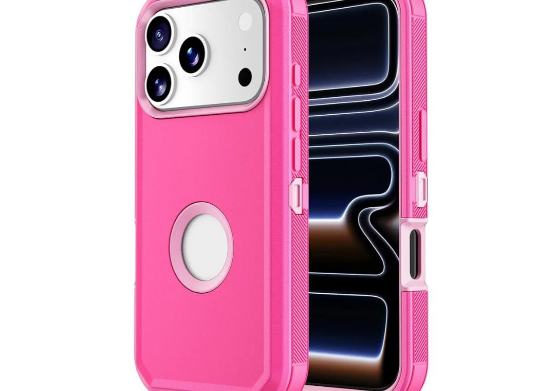 Jiunai for iPhone 17 Pro Max Case Heavy Duty Strong Shockproof Port Protection Dustproof Screenless Dual Layer Bumper Protective Cover Rugged Phone Case for iPhone 17 Pro Max 6.9'' Men Women Pink