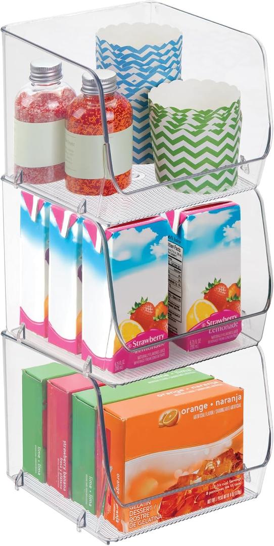 iDesign Stackable Open-Front Storage Bins for Kitchen and Pantry Organization - Set of 3 - Clear