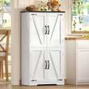 Farmhouse Storage Cabinet with 2 Adjustable Shelves, Bathroom Cabinet with 4 Doors, Kitchen Cabinets, Cupboard for Kitchen, Living Room, White