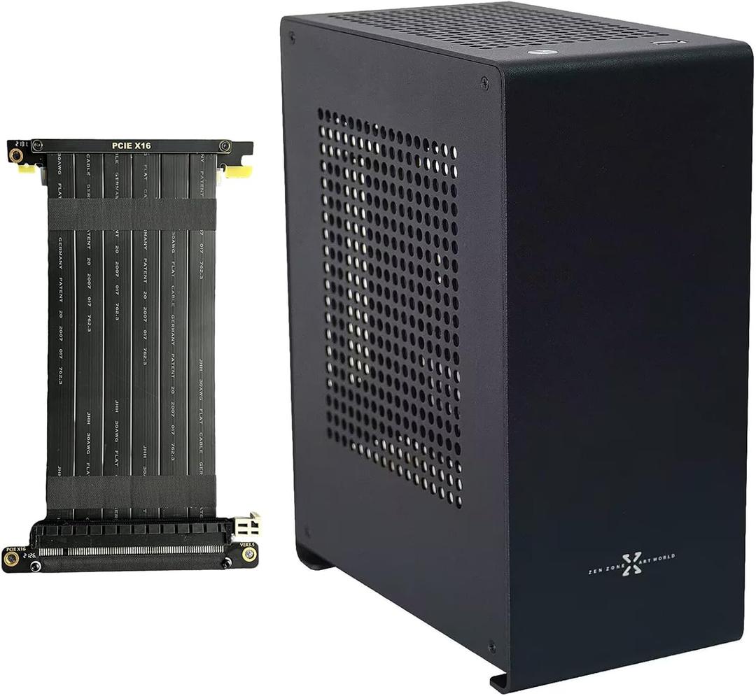 A1P Mini-ITX Case, Micro ITX PC Case, Mini Computer Case in Black Color, Full Aluminum Small Gaming Case with 3.0 Dual Reverse PCI Riser Cable