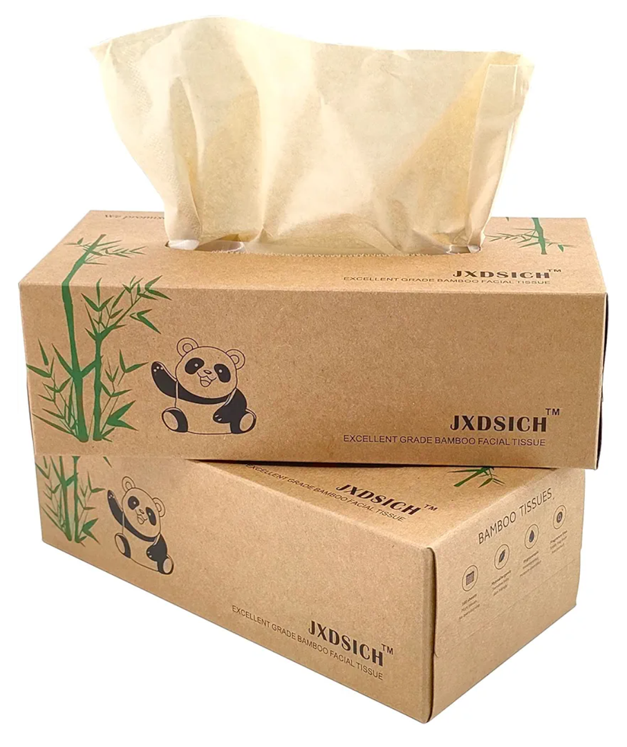 Bamboo Facial Tissues，soft nature bamboo facial tissue,100% virgin bamboo,Bulk carton of 8 boxes (100 Tissues per boxes,800 Tissues Total) | kraft paper Box, 3 Ply tissues