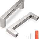 KNOBWELL 6 Pack 3-1/2" Square Kitchen Cabinet Pulls Brushed Nickel, Dresser Drawer Pulls for Bathroom Cabinet Vanity Nightst Chest, 4" Overall Length