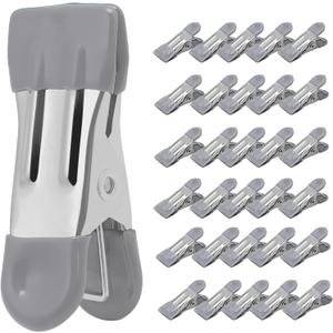 Clothes Pins Heavy Duty 30 Pack - 2.17 Inch Metal Chip Clips, Clothespins for Photo Drying Clothesline Laundry Sock, Bag Clips for Food Kitchen Stainless Steel with Rubber, Gray