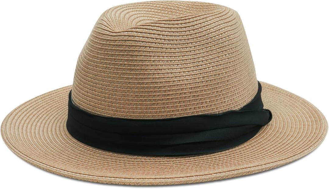 Joywant Womens Straw Fedora Beach Sun Hat, Packable Wide Brim Panama Hat for Women UV UPF50+ Summer Hat