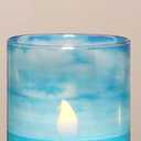 PETRISTRIKE Blue Flickering Flameless Candles with Remote - Glass Battery Operated LED Pillar Candles for Beach/Coastal Theme Wedding Decorations (Set of 1)