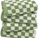 Green Hand Towels for Bathroom Set of 4 - Cute Checkered Bathroom Towels for Kitchen Decor, Lightweight for Bath Face Body
