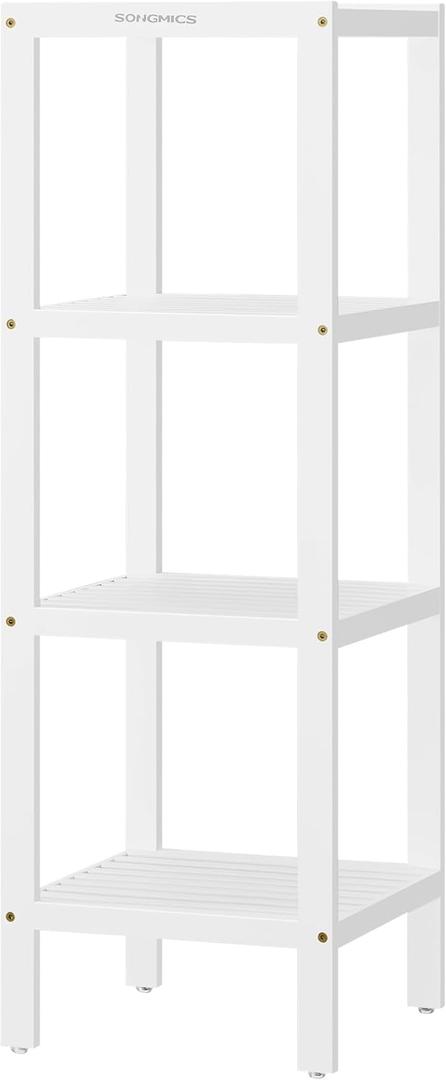 SONGMICS 4-Tier Bamboo Bathroom Shelf, Narrow Shelving Unit, Multifunctional Storage Rack, Corner Rack, for Kitchen, Living Room, Bedroom, Entryway, Bathroom, Cloud White UBCB054W01