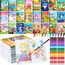 BenLouis Coloring Books for Kids With Stacking Crayons Set Mini Coloring Books Bulk for Ages 4-8-12 Small Activity Books for Birthday Party Gifts Goodie Bags Stuffers Travel24+24Pcs Assorted