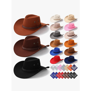 Coume 30 Pieces Western Cowboy Hat Costume Accessories Paisley Bandanna Set Cowgirl Hats Bulk for Women Men Dress Party