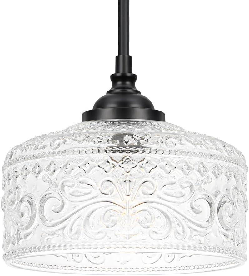 Black Vintage Pendant Lights Kitchen Island, Adjustable Height Kitchen Island Lighting, Bathroom Pendant Light with Clear Glass Shade- Dual Mount Ceiling & Hanging Fixtures with 90 Swivel for Decor