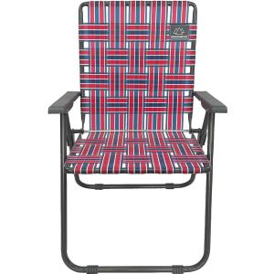 Retro Webbed Camping Chair - Lightweight, Foldable, Durable Steel Frame, 300lb Capacity, Vintage Red/Blue Stripes by Caddis Sports