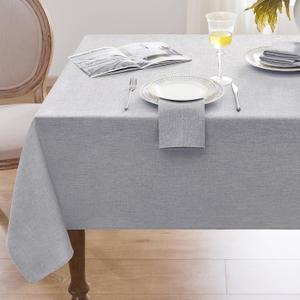 Softalker Linen Textured Rectangle Tablecloth,Waterproof Wipeable Farmhouse Burlap Table Cloth, Stain Resistant Wrinkle Free Table Covers for Kitchen Dining Holiday Party (60 x 144, Light Grey)