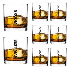 LADY&HOME Groom and Groomsmen Whiskey Glasses Set of 8,11oz Whiskey Rock Gift Glass for Bachelor Party Decorations Favors or Groomsmen Gifts(Team Groom)