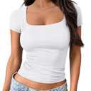 Trendy Queen Womens Square Neck Going Out Crop Tops Short Sleeve T Shirts Summer Cute Clothes Basics Tees, White, M
