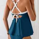 Aidonger Tankini Swimsuit for Women Color Block Tummy Control Two Piece Bathing Suit Slimming Swim Top with Bottom (Blue, M)