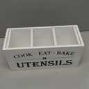 Utensil Holder,Large Wooden Utensil Holder For Kitchen Counter,Cooking Spatula Organizer,Big Storage Caddy With 3 Compartments Flatware Spoon Tool Cutlery(White)