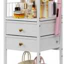 Floor Makeup Organizer with Lockable Wheels & 8 Dividers, 2-Drawer Rolling Skincare Cart for Cosmetics/Perfume/Nail Polish, Mobile Vanity Storage - White (Bathroom/Bedroom Use)