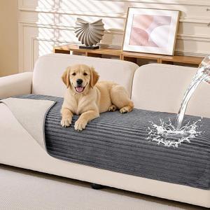 MEETSKY 100% Waterproof Couch Cover, Sofa Covers for Pets Washable, Non Slip Couch Covers for Sectional Sofa Pet Friendly, Soft Sofa Blanket Cover Dog Furniture Protector, Dark Grey, 35" x 70.9"