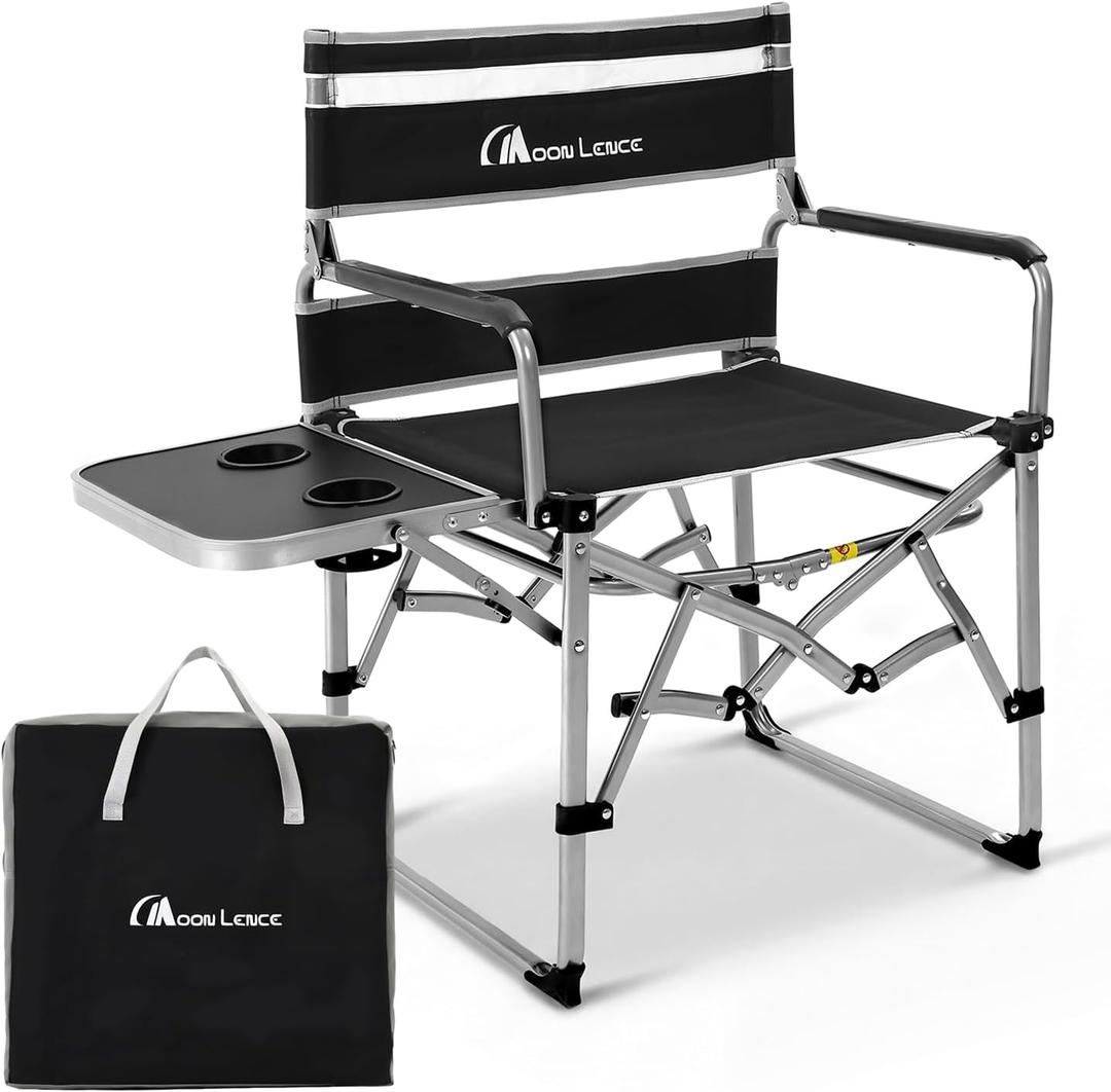 MOON LENCE Directors Camping Chair, Heavy Duty,Oversized Portable Folding Chair with Side Table for Beach, Fishing,Picnic,Lawn,Outdoor Event