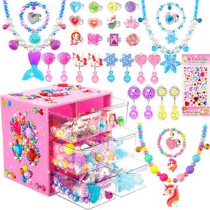 Jewelry Toys-for-Girls,Toddler Girl Toys Age 6-8,Kids Play Jewelry Princess Toy for 3 4 5 6 7 Year Old Girls Dress Up,Unicorn Mermaid Frozen Necklaces Rings Earrings for Christmas Birthday Gifts