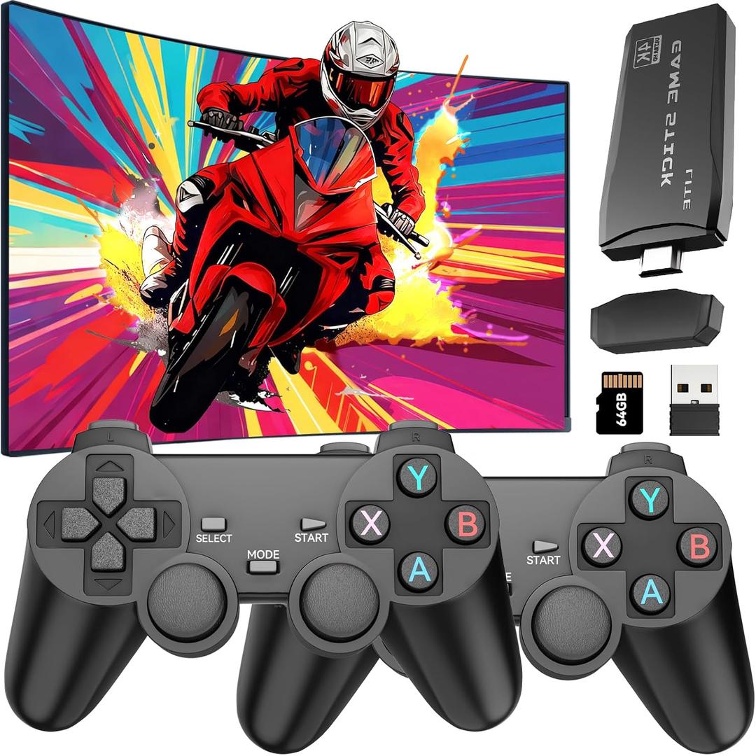 Retro Gaming Console  4K Plug & Play Video Games Console with 20,000+ Classic Games, Retro Game Stick with 2 Handheld Game Controllers, TV HDMI Output, 64GB