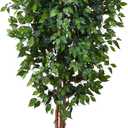 Nearly Natural 7ft Triple Trunk Artificial Ficus Tree with Natural Wood Trunks, Fake Tree For Indoor Home Decor, Faux Ficus Tree with Black Nursery Pot
