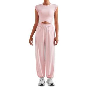 SUUKSESS Women 2 Piece Lounge Workout Sets Outfits High Waisted Wide Leg Pants Sleeveless Cropped Tops Summer(Pink S)
