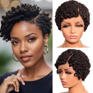 Short Afro Kinky Deep Curly Wigs Human Hair Cute HD Lace Front Pixie Cut Afro Wigs, 13x4x1 Glueless HD Lace Closure Side Part Wig Deep Wave Kinky Curly Short Pixie Cut Wear and Go Wig for Black Women