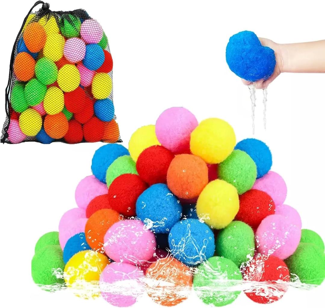 100 PCS Reusable Water Balloons, 2.4 Inch Quick Fill Splash Balls for Kids Adults, Outdoor Water Fight Games, Pool Beach Summer Toys with Mesh Storage Bag (8 Colors)