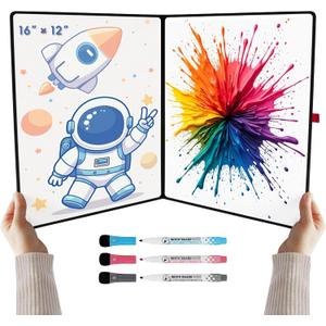 Double-Sided White Board 1612inch - Expands to 2416 Dry Erase Board with 3 Markers & Anti-Ghosting Surface | Magnetic-Ready | Ultra-Thin for Office,School,Travel,Home(16"12"-Black)