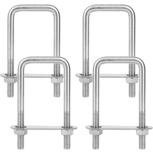 4pcs Square U Bolts, 304 Stainless Steel U Bolts Clamp with Nuts and Frame Plate Replacement Parts for Automobiles Trailer, Ski Boat, Marine or Sailboat Trailer
