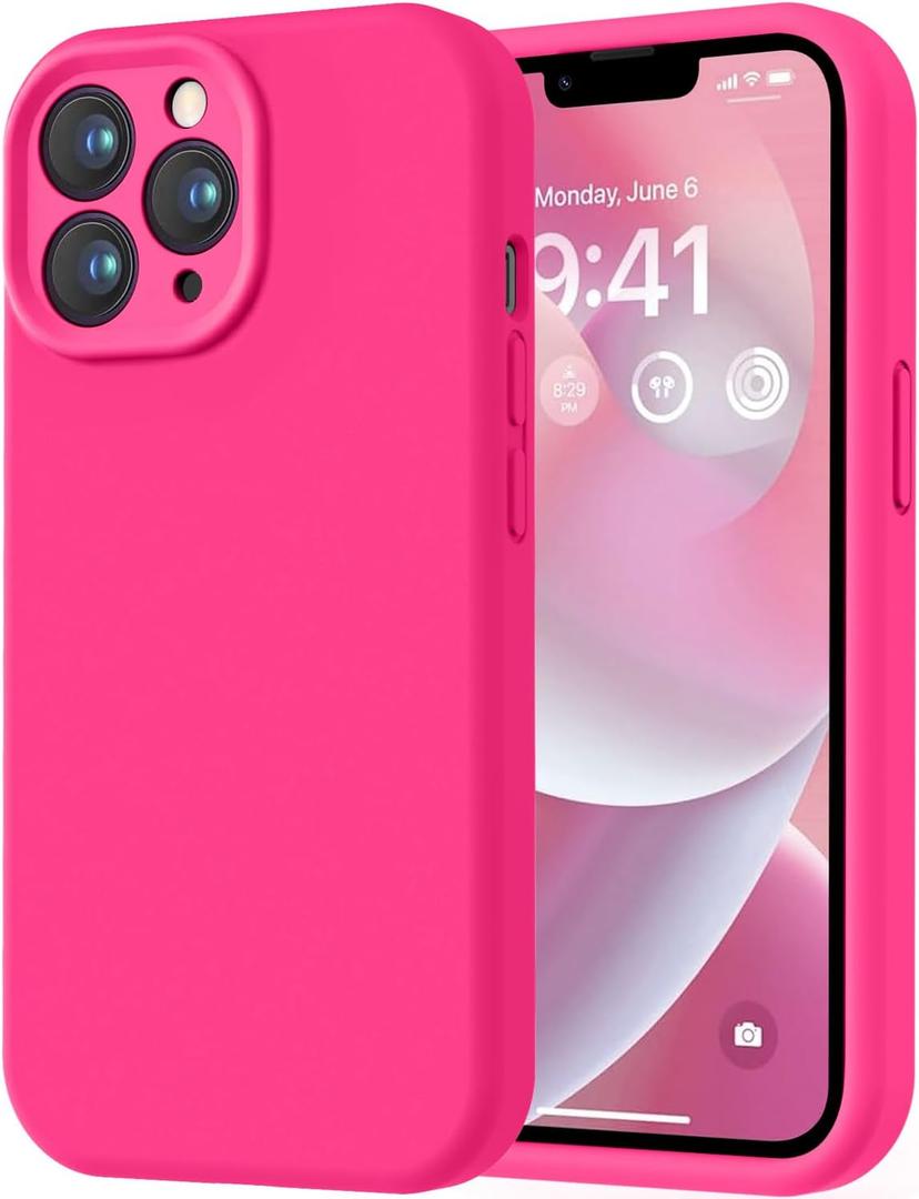 LOVE 3000 Designed for iPhone 13 Pro Max Case, Premium Silicone with [Soft Anti-Scratch Microfiber Lining] Shockproof Protective Phone Case for Men Women Girls 6.7", Hot Pink