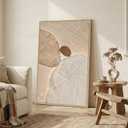 Large Framed Neutral Abstract Wall Art, Modern Beige Brown Canvas Prints Paintings, Minimalist Stone Shape Line Pictures Artwork Decor for Living Room Dining Bedroom Entryway 24x36 Inch