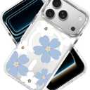 Magnetic Case for iPhone 17 Pro Design On Clear Base, Compatible with MagSafe, Slim Protective Soft TPU Bumper Phone Cover Women Girls Case-Cute Blue Flower Garden