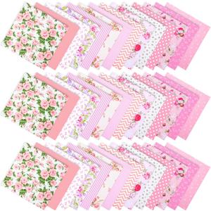 42Pcs 9.8"x9.8" Quilting Cotton Fabric Squares, Sewing DIY Patchwork Craft Fabric, Pre-Cut Printed Floral Craft Fabrics, Pink Flower Quilting Patchwork Squares with Wavy Edges, for DIY Handmade Decor
