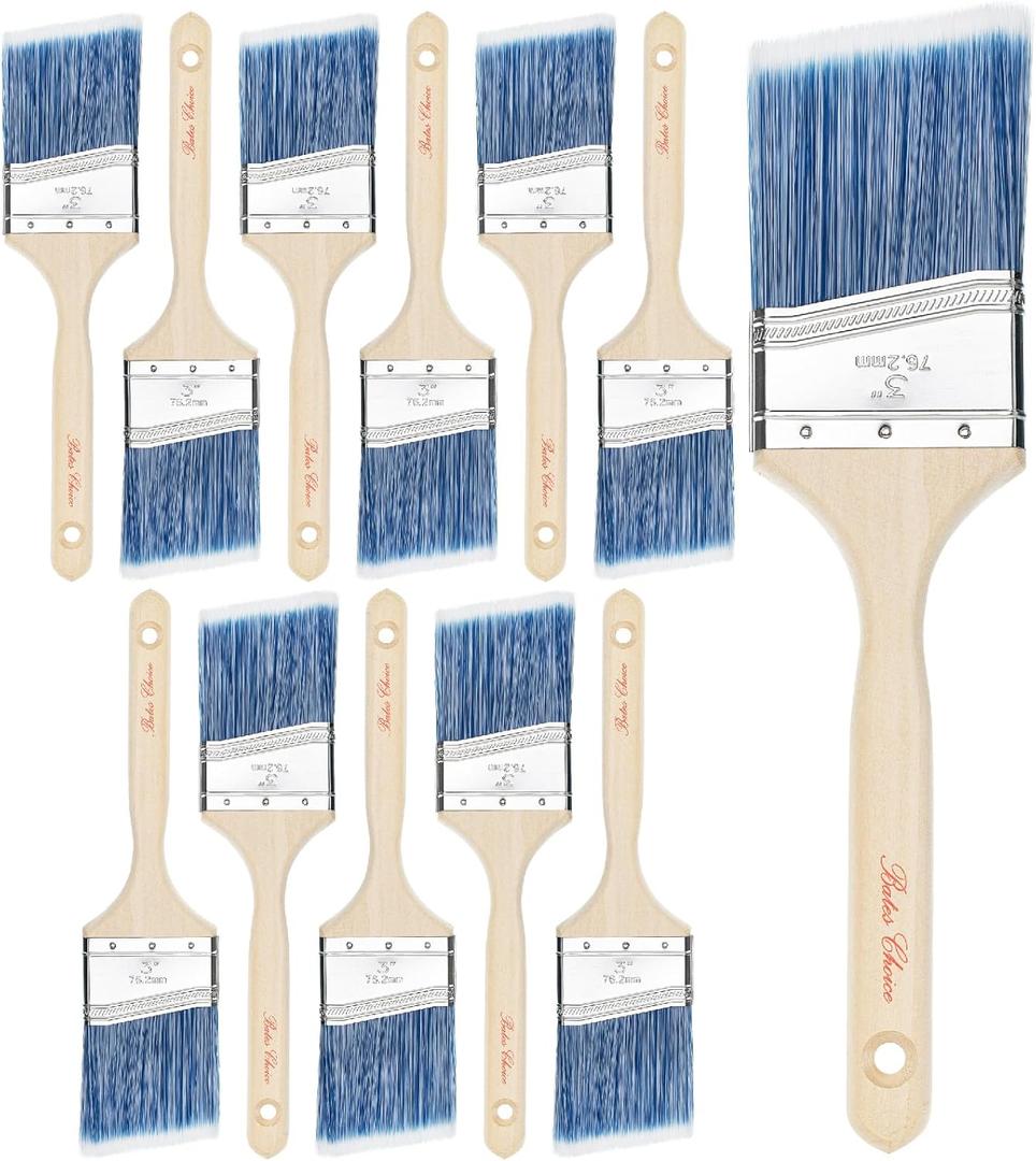 Bates 3-Inch Angle Paint Brushes (12 Pack) - Treated Wood Handle, Perfect for Walls & Furniture