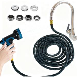Indoor Sink Hose Attachment for Faucet - (50 FT) Faucet Hose with 7 Adapters for Kitchen Sink Bathroom Sink Faucet, Watering Houseplants, Washing Pets, Household Cleaning, Car Washing