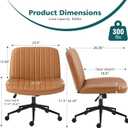 OLIXIS Criss Cross Chair with Wheels Wide Cross Legged Office Desk Vanity Chair Comfy Fabric Armless Adjustable Swivel for Home Computer Task PU Brown, Luxurious