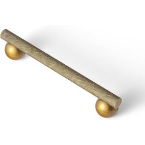Goo-Ki 6 Pack 5" Knurled Antique Brass Bar Pulls with Round End Mounts - Solid Bar Handles with Textured Grip, Ideal for Kitchen Cabinets, Dressers, Vintage Hardware