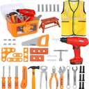 Kids Tool Set, 45 PCS Pretend Play Toddler Tool Kit with Tool Box & Electronic Toy Drill, Construction Tools Set Gift for Boys Girls Ages 3,4,5,6,7,8 Years Old
