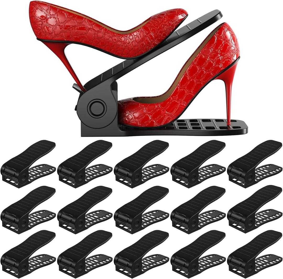 Neprock Shoe Organizer For Closet, 16 Pack Thickned Shoe Stacker Storage Space Saver, Double Deck Shoe Rack Holder For Closet Organization (Black)