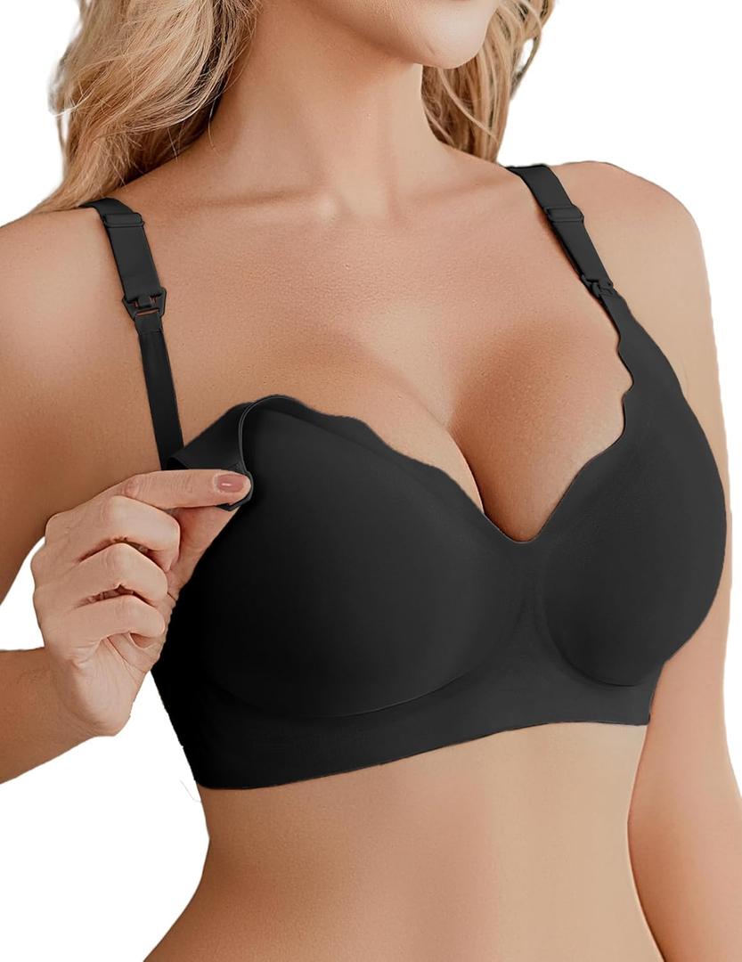Ekouaer Nursing Bra Wavy Breastfeeding Bras for Women Seamless Maternity Support Wireless Pregnancy Sleep Bralette Black L