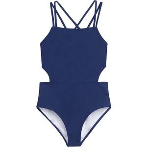 Kanu Surf Girls' Beach Girl Sport Cut-Out One Piece Swimsuit (16, Solid Navy)
