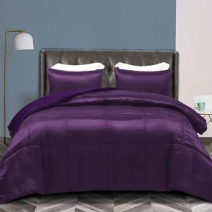Whale Flotilla 3-Piece Reversible Silky Soft Twin Comforter Bedding Set, Luxurious Satin Comforters Twin Size with 2 Satin Pillowcases, Lightweight Duvet for All Seasons, Purple