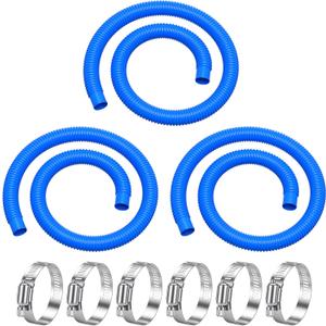 Pool Pump Hose for Above Ground Pools, 1.25" Pool Hose | 59" Long Accessory Pool Pump Replacement Hoses, For Intex Pool Filter Pump 607 637 with 6 Metal Clamps (3Pack-Blue)